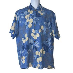 Tommy Bahama Hawaiian Button up Shirts Men's Size L Blue Floral Beach Vacation